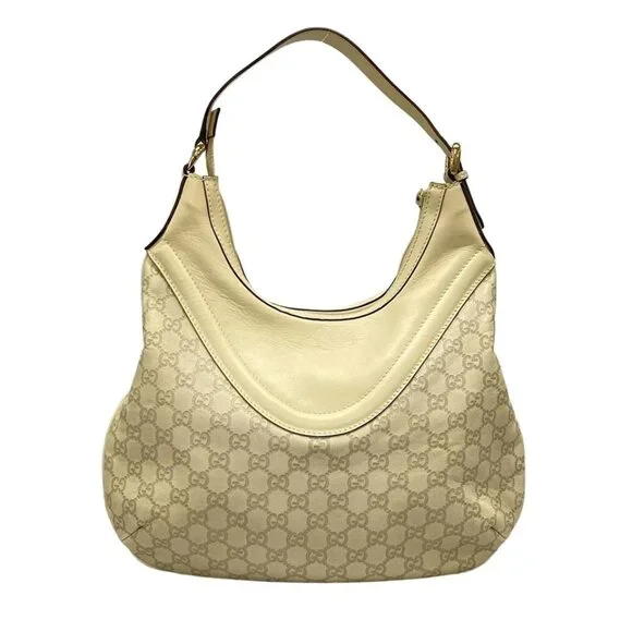 GUCCI Hysteria Crest / Shimmerline Cream Leather Shoulder Bag 515-060625